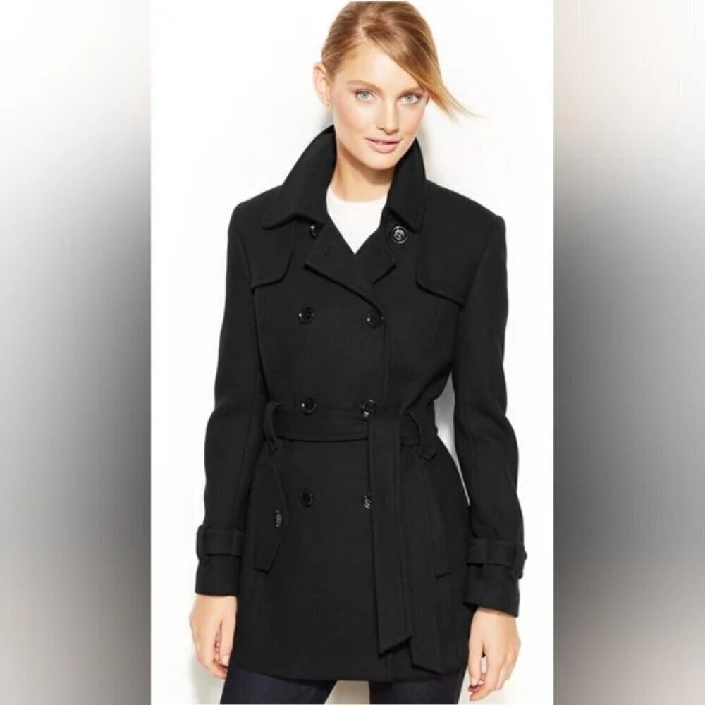 Calvin Klein Women's Wool Blend Black Double-Breasted Coat Sz XL
